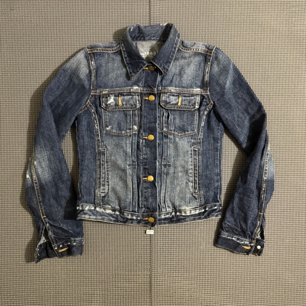 Gap 1969 Womens Distressed Denim Jacket Blue Dark Wash Size S